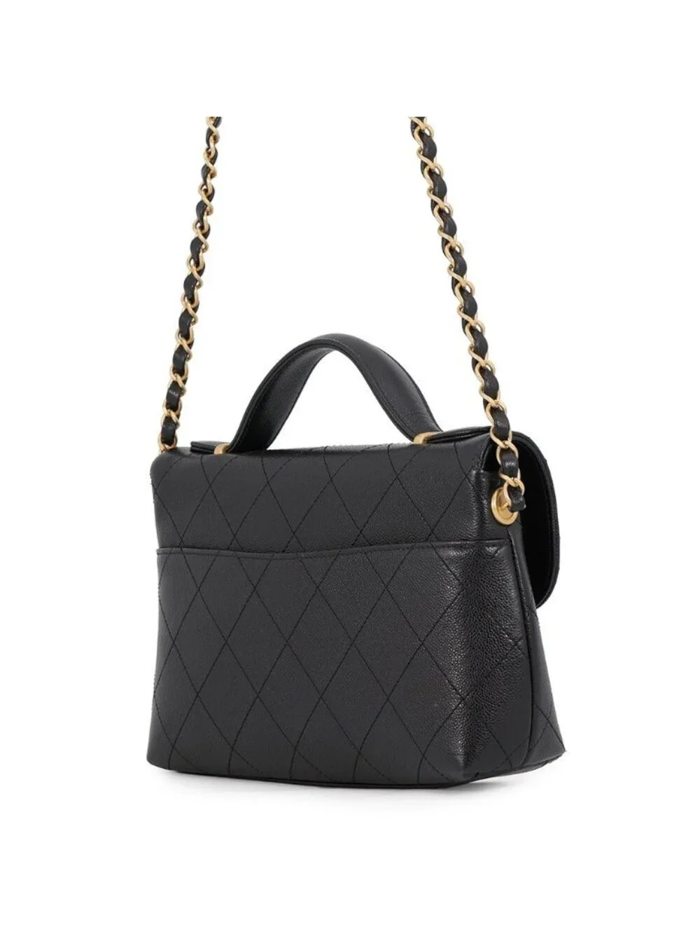 Chanel Shoulder Bag Quilted CC Logo Caviar Leather Black 2-Way